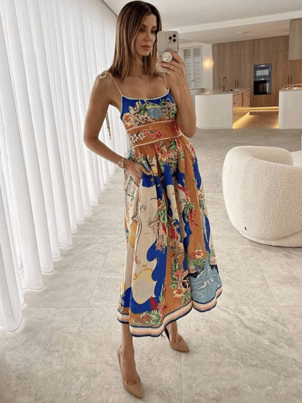 Midi Jurk met Spaghetti Bandjes en Print - Group11 - Jurkjes.co