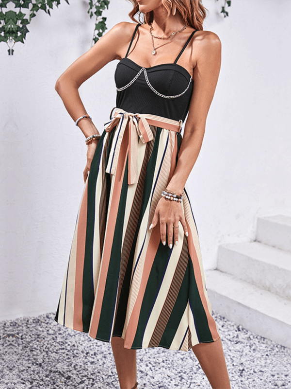 Midi Jurk met Spaghettibandjes en Strepen - Midi Dresses - Jurkjes.co
