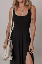 Midi Jurk met Split en Ronde Hals - Midi Dresses - Jurkjes.co