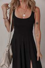 Midi Jurk met Split en Ronde Hals - Midi Dresses - Jurkjes.co