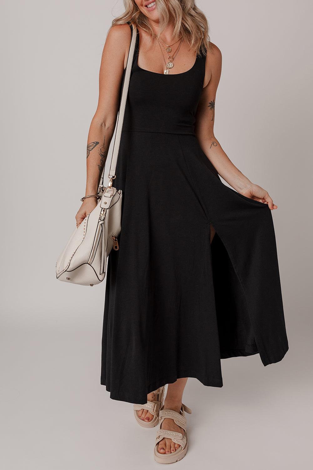Midi Jurk met Split en Ronde Hals - Midi Dresses - Jurkjes.co