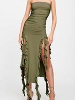 Midi Jurk met Strapless Design en Ruches - Midi Dresses - Jurkjes.co