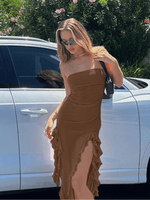 Midi Jurk met Strapless Design en Ruches - Midi Dresses - Jurkjes.co