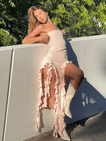 Midi Jurk met Strapless Design en Ruches - Midi Dresses - Jurkjes.co