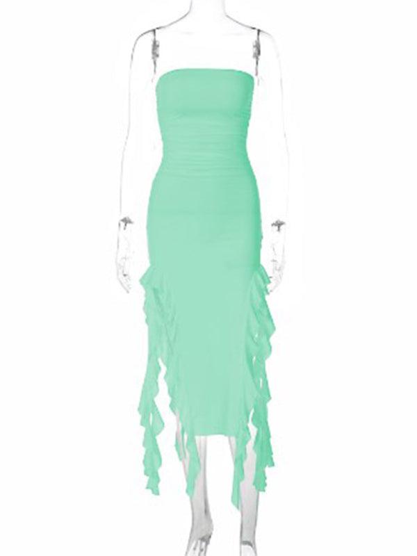 Midi Jurk met Strapless Design en Ruches - Midi Dresses - Jurkjes.co