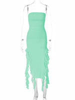 Midi Jurk met Strapless Design en Ruches - Midi Dresses - Jurkjes.co