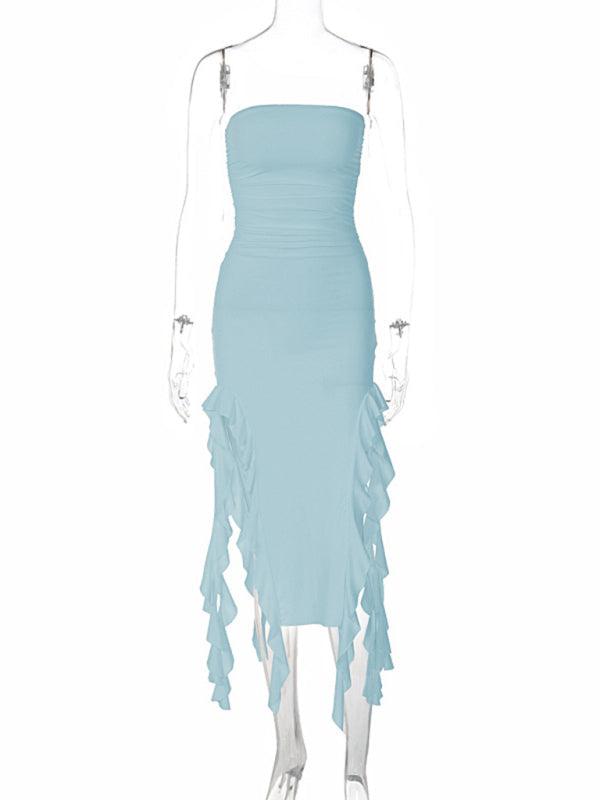 Midi Jurk met Strapless Design en Ruches - Midi Dresses - Jurkjes.co