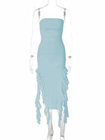 Midi Jurk met Strapless Design en Ruches - Midi Dresses - Jurkjes.co
