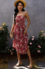 Midi Jurk met Strapless Ontwerp en Bloemenprint - Midi Dresses - Jurkjes.co