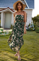 Midi Jurk met Strapless Ontwerp en Bloemenprint - Midi Dresses - Jurkjes.co