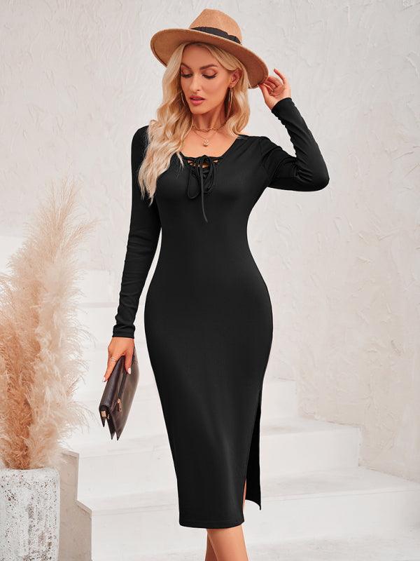 Midi Jurk met Strikband en Lange Mouwen - Group8 - Jurkjes.co