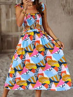 Midi Jurk met Strikbandjes en Abstracte Print - Midi Dresses - Jurkjes.co