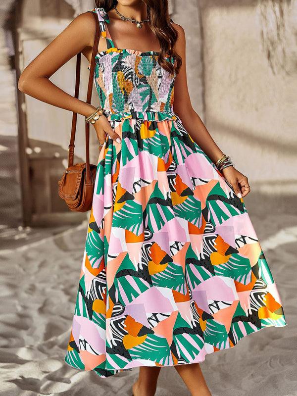 Midi Jurk met Strikbandjes en Abstracte Print - Midi Dresses - Jurkjes.co