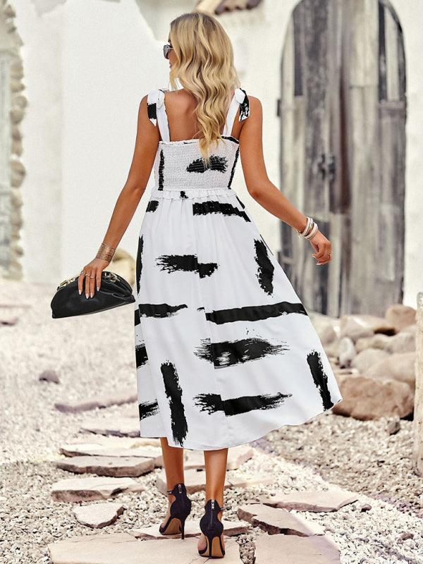 Midi Jurk met Strikbandjes en Abstracte Print - Midi Dresses - Jurkjes.co