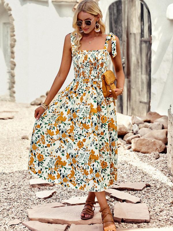 Midi Jurk met Strikbandjes en Abstracte Print - Midi Dresses - Jurkjes.co