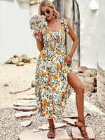 Midi Jurk met Strikbandjes en Abstracte Print - Midi Dresses - Jurkjes.co