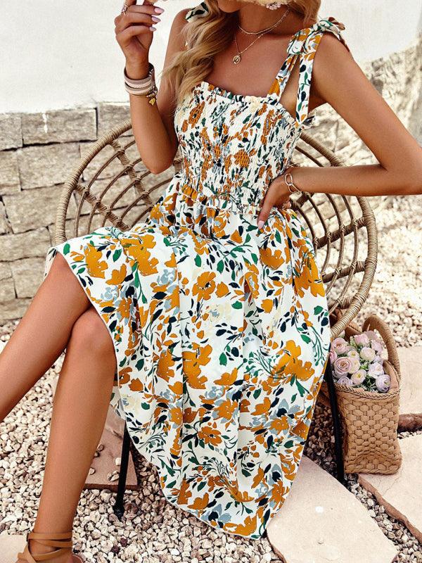 Midi Jurk met Strikbandjes en Abstracte Print - Midi Dresses - Jurkjes.co