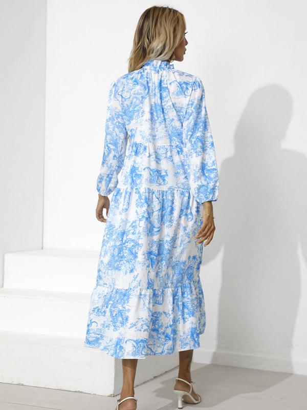 Midi Jurk met Toileprint en Lange Mouwen - Midi Dresses - Jurkjes.co