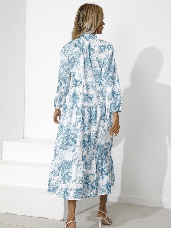 Midi Jurk met Toileprint en Lange Mouwen - Midi Dresses - Jurkjes.co