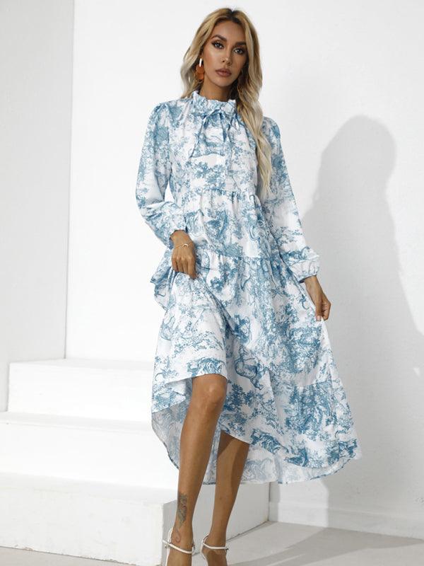 Midi Jurk met Toileprint en Lange Mouwen - Midi Dresses - Jurkjes.co