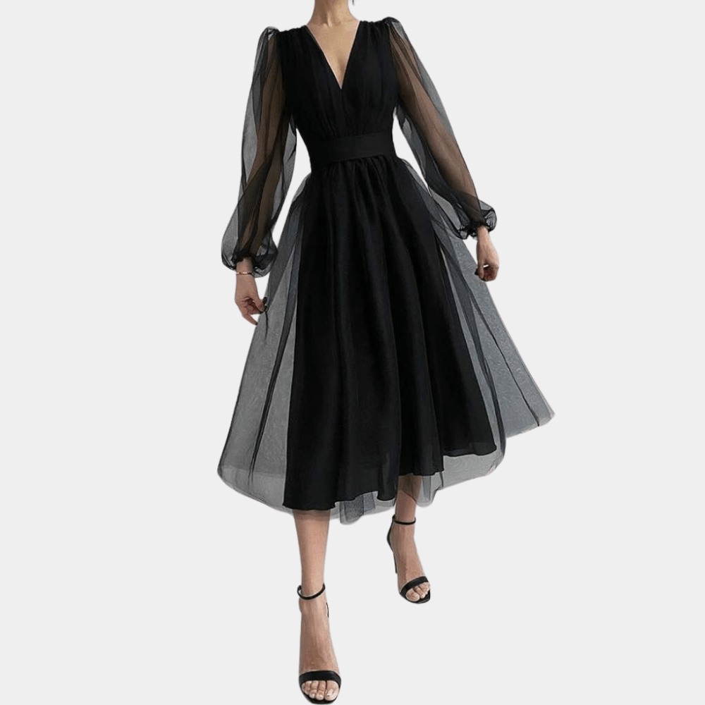 Midi-jurk met Transparante Mouwen - CB - Dresses - Jurkjes.co