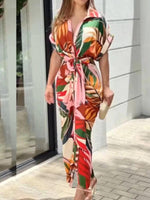 Midi Jurk met Tropische Print en Strikceintuur - Group7 - Jurkjes.co