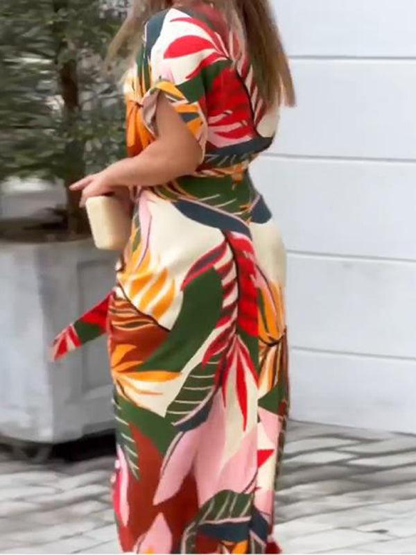 Midi Jurk met Tropische Print en Strikceintuur - Group7 - Jurkjes.co