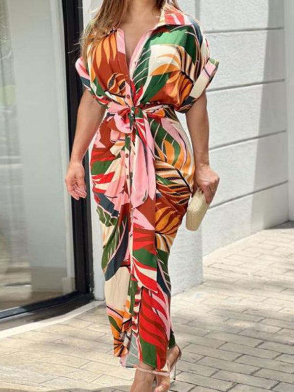 Midi Jurk met Tropische Print en Strikceintuur - Group7 - Jurkjes.co