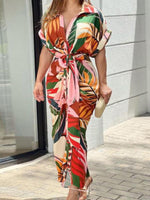 Midi Jurk met Tropische Print en Strikceintuur - Group7 - Jurkjes.co