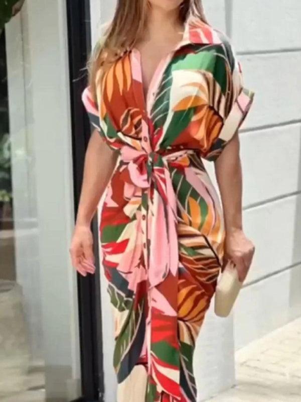 Midi Jurk met Tropische Print en Strikceintuur - Group7 - Jurkjes.co