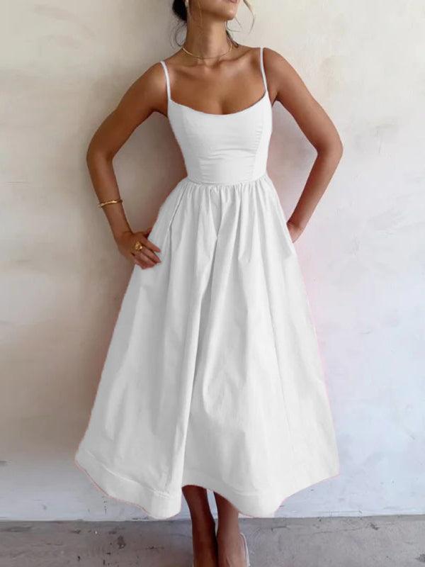 Midi Jurk met U-hals en Plooirok - Midi Dresses - Jurkjes.co