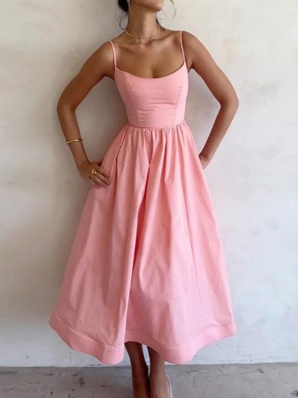 Midi Jurk met U-hals en Plooirok - Midi Dresses - Jurkjes.co