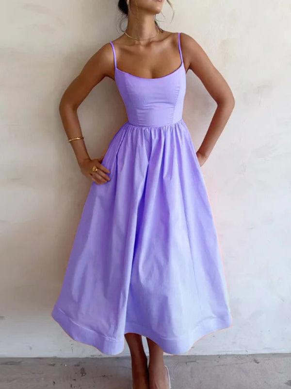 Midi Jurk met U-hals en Plooirok - Midi Dresses - Jurkjes.co