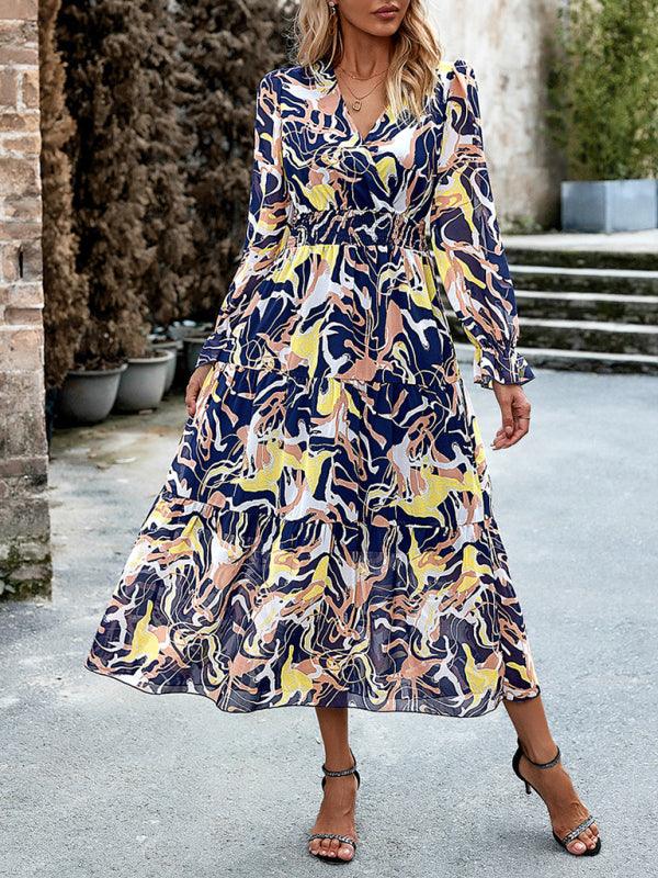 Midi Jurk met V-hals en Abstracte Print - Midi Dresses - Jurkjes.co