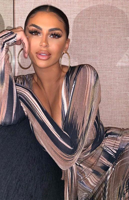 Midi Jurk met V-hals en Abstracte Print - Midi Dresses - Jurkjes.co