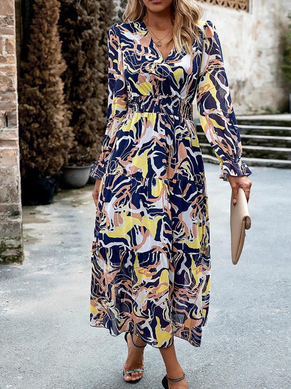 Midi Jurk met V-hals en Abstracte Print - Midi Dresses - Jurkjes.co