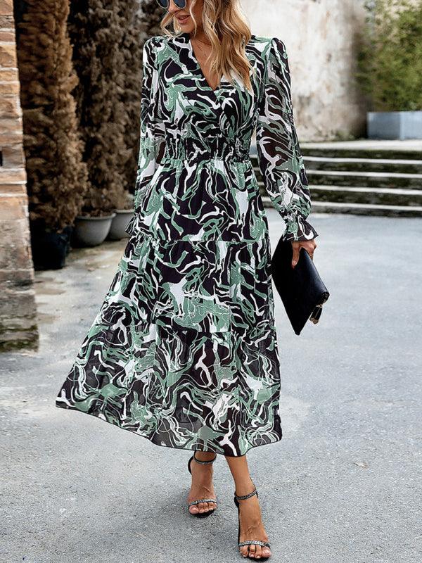 Midi Jurk met V-hals en Abstracte Print - Midi Dresses - Jurkjes.co
