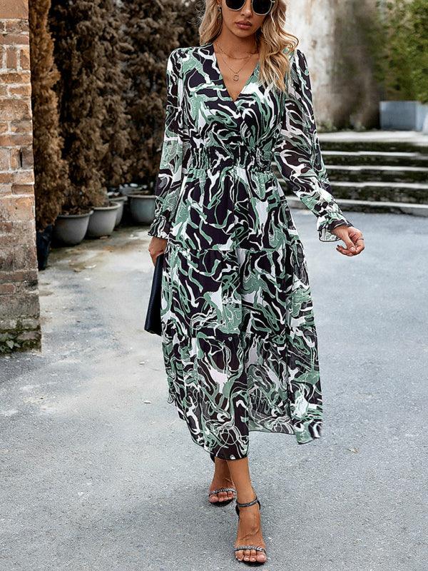 Midi Jurk met V-hals en Abstracte Print - Midi Dresses - Jurkjes.co