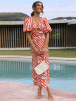 Midi Jurk met V-hals en Abstracte Print - Midi Dresses - Jurkjes.co