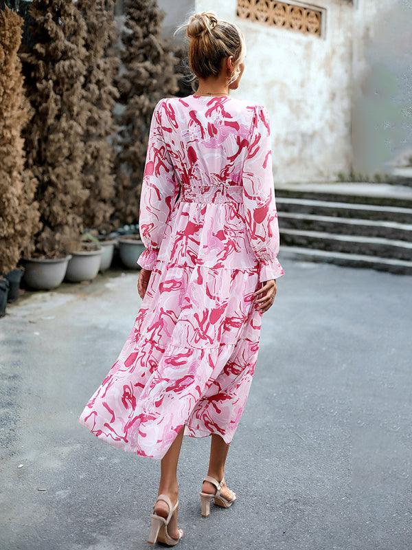 Midi Jurk met V-hals en Abstracte Print - Midi Dresses - Jurkjes.co