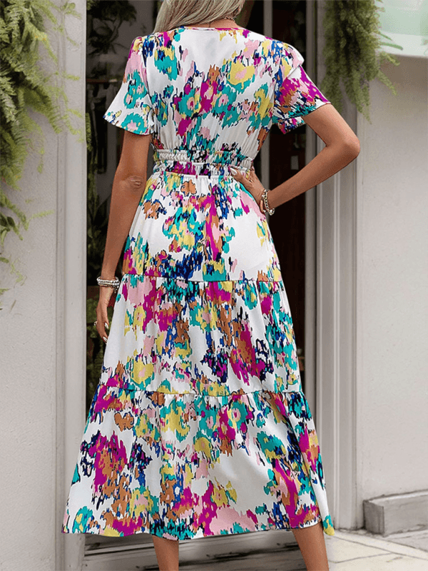 Midi Jurk met V-hals en Abstracte Print - Midi Dresses - Jurkjes.co