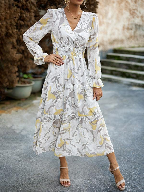 Midi Jurk met V-hals en Abstracte Print - Midi Dresses - Jurkjes.co