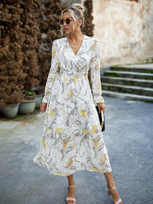 Midi Jurk met V-hals en Abstracte Print - Midi Dresses - Jurkjes.co