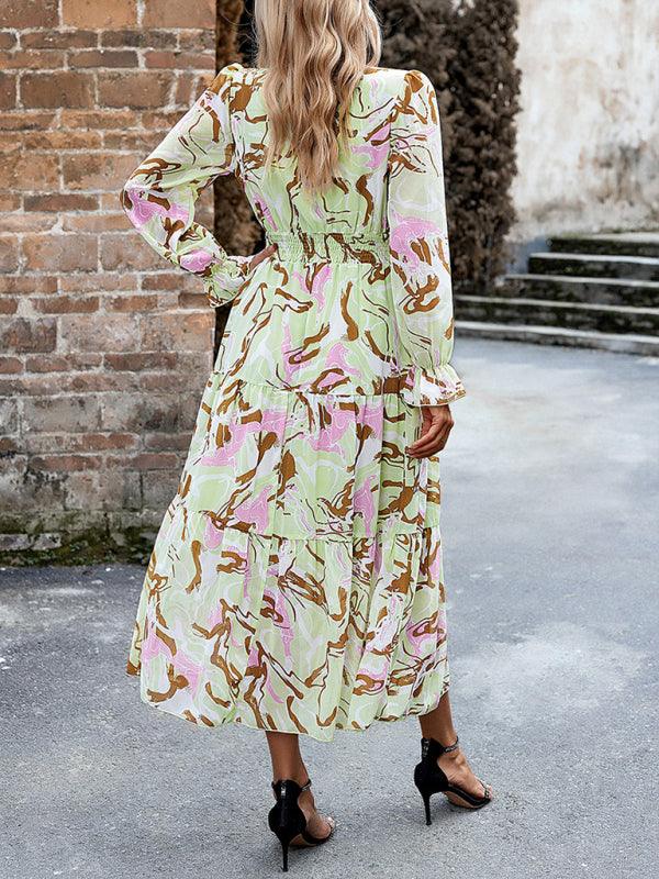 Midi Jurk met V-hals en Abstracte Print - Midi Dresses - Jurkjes.co