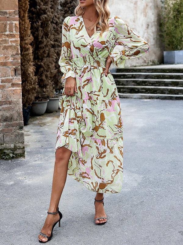 Midi Jurk met V-hals en Abstracte Print - Midi Dresses - Jurkjes.co