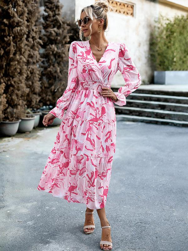 Midi Jurk met V-hals en Abstracte Print - Midi Dresses - Jurkjes.co