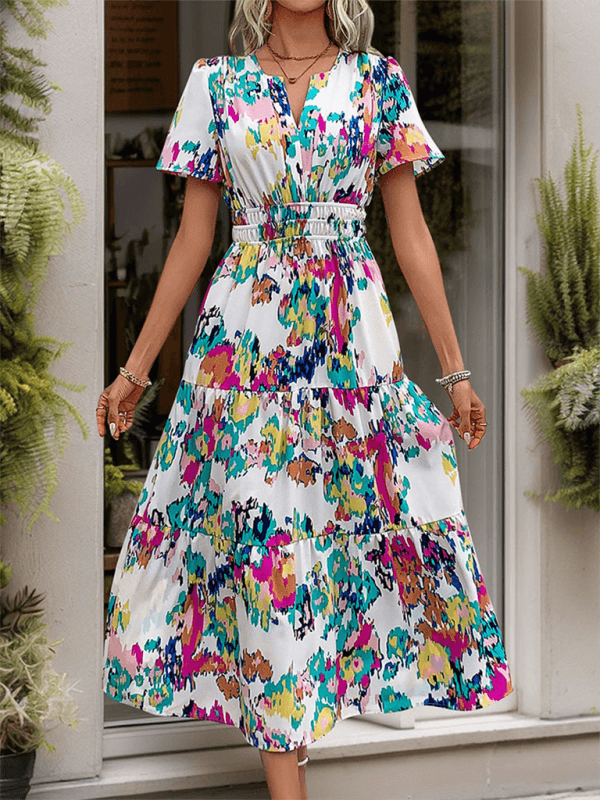 Midi Jurk met V-hals en Abstracte Print - Midi Dresses - Jurkjes.co