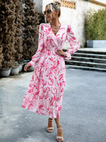 Midi Jurk met V-hals en Abstracte Print - Midi Dresses - Jurkjes.co