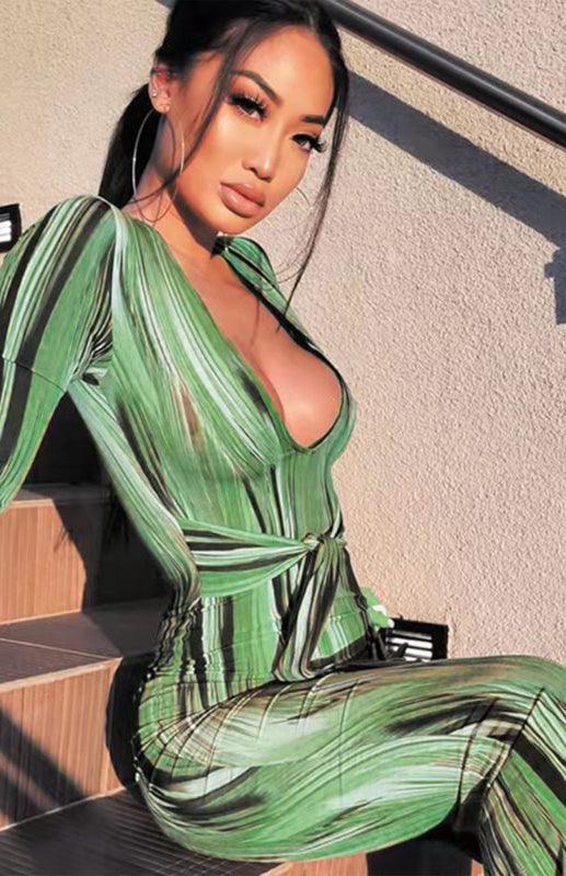 Midi Jurk met V-hals en Abstracte Print - Midi Dresses - Jurkjes.co