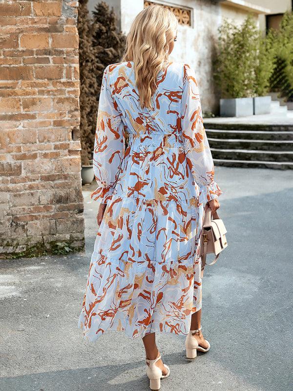 Midi Jurk met V-hals en Abstracte Print - Midi Dresses - Jurkjes.co